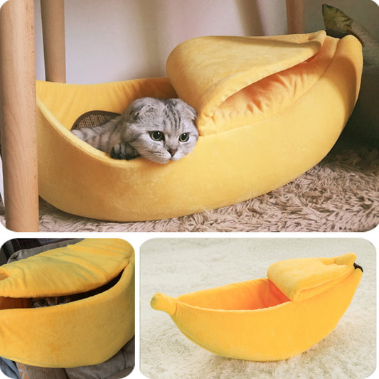 Banana Cat Bed House Cozy Cute Banana Puppy Cushion Kennel Warm Portable Pet Basket Supplies Mat Beds for Cats & Kittens TrackingMore