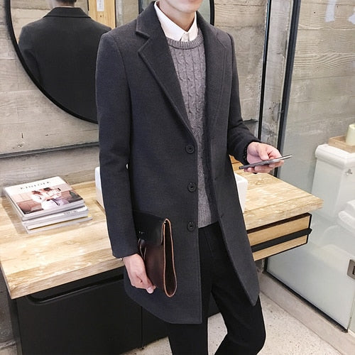 (10 colors) 2019 autumn and winter new men's woolen coat 5XL large size slim long trench coat, fashion slim wild men's jacket TrackingMore